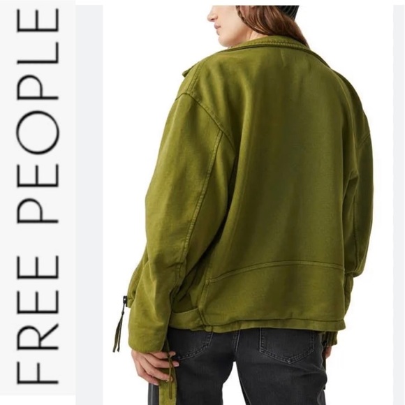 SALE NWT Free People Rebel Rebel Knit Moto Jacket green xs - Picture 3 of 16